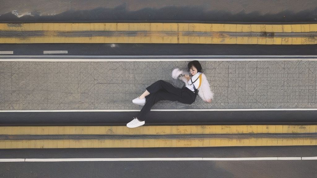 한국인 커플이 산토리니의 하얀 건물과 파란 지붕 앞에서 기념 사진을 찍는 모습