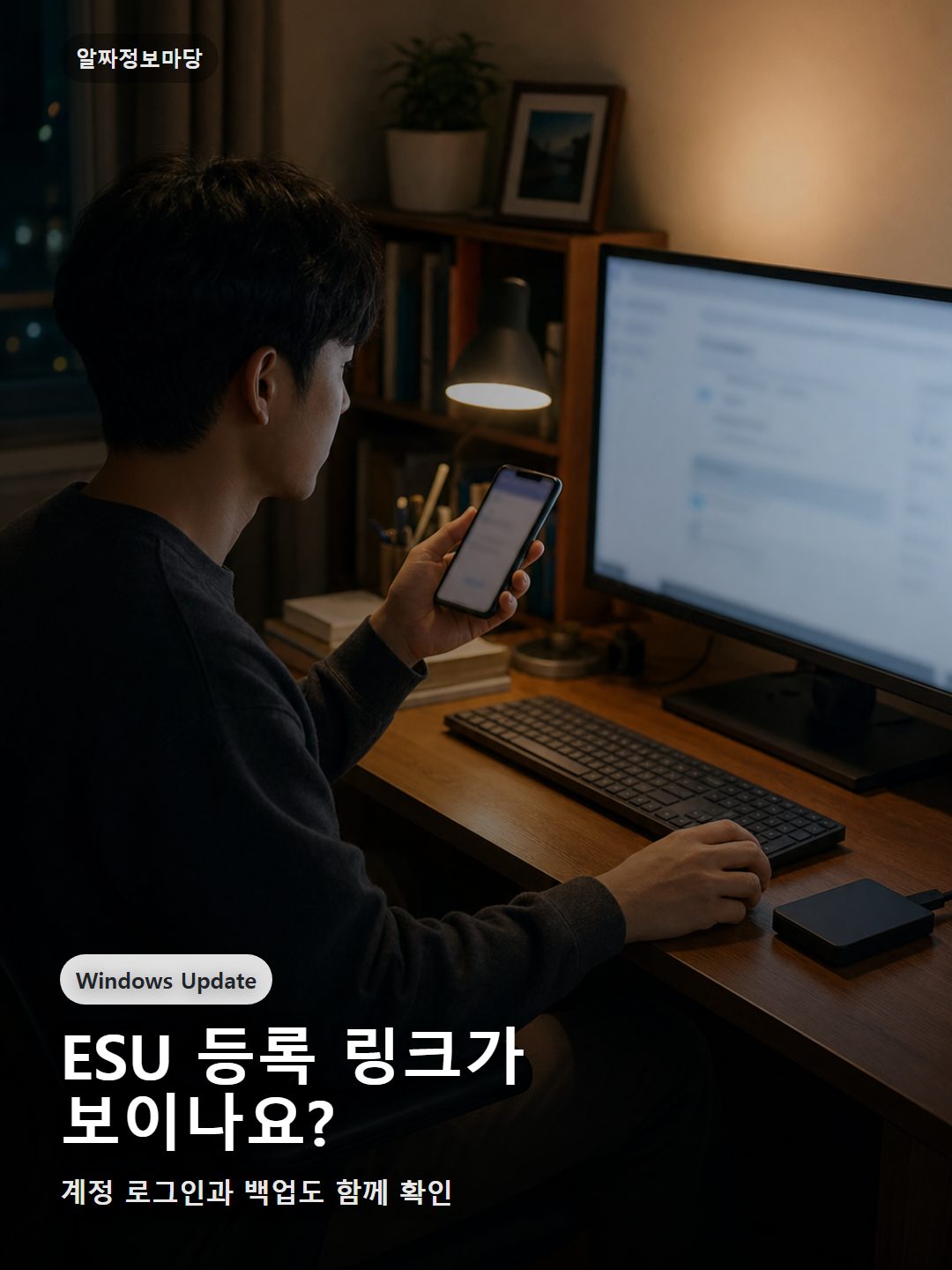 한국 가정 서재에서 Windows Update의 ESU 등록 가능 여부를 확인하는 사용자