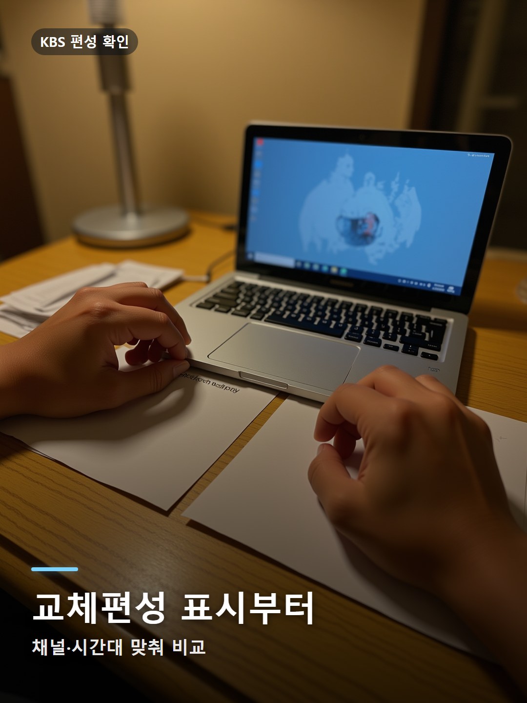 KBS 편성표 변경 여부를 집 책상에서 교차 확인하는 장면