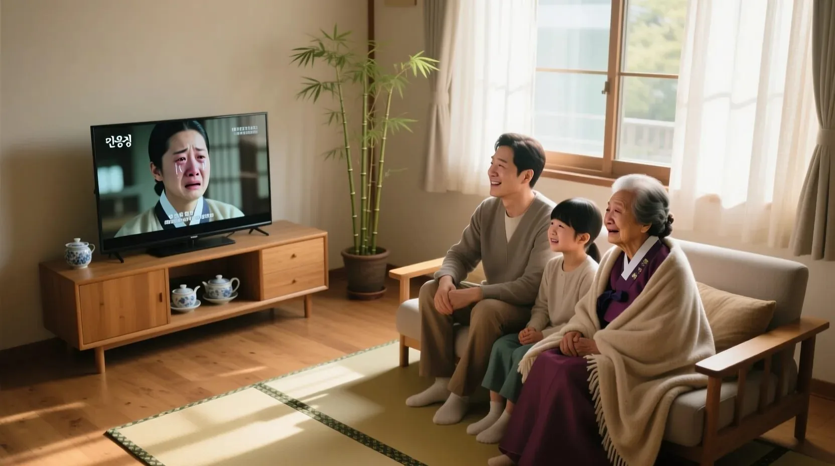 시청률 추이로 본 초반 반응 - 한국 가족이 드라마를 함께 시청하는 장면